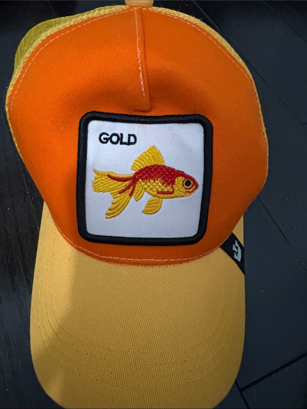 Goldfish Embroidered Orange & Yellow Trucker Cap